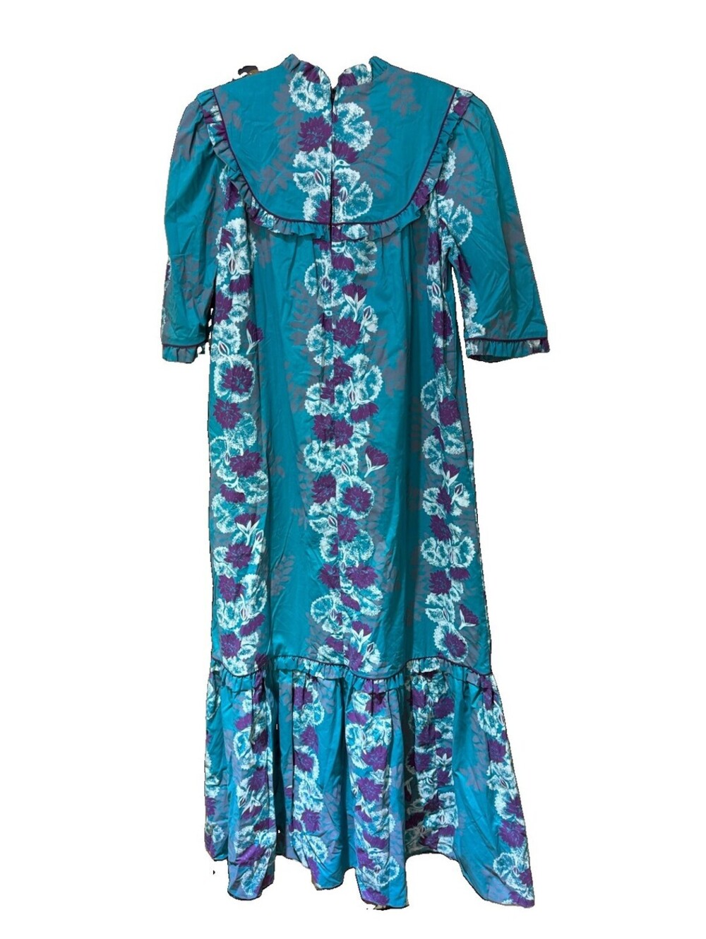 Vtg TORI RICHARD Golden Monarch Collection Teal Floral Printed Maxi Dress Size M - Picture 3 of 9